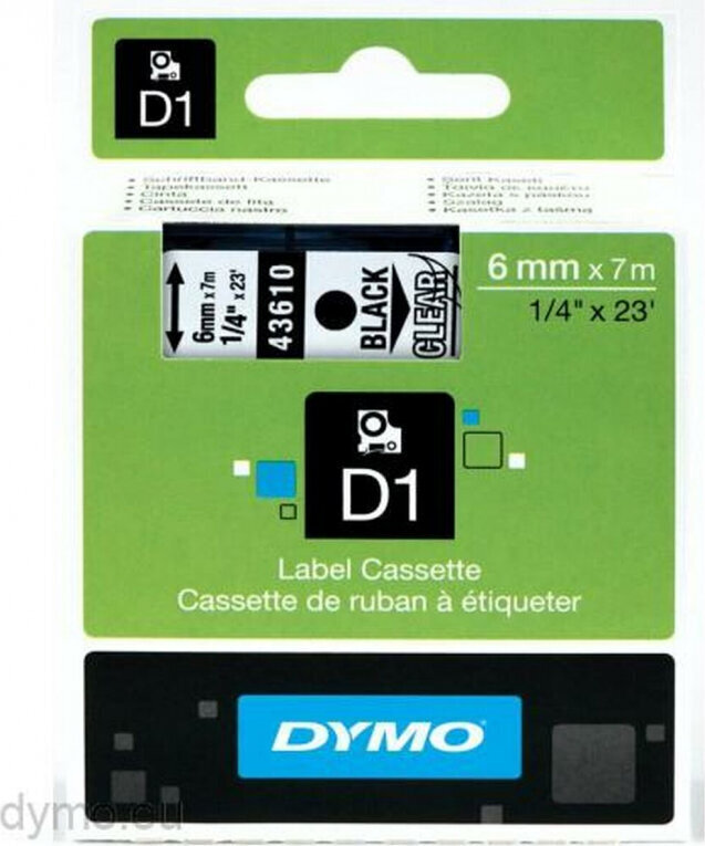 Dymo D1 43610 LabelManager™ Must Läbipaistev 6 mm (5 tk) цена и информация | Printeritarvikud | hansapost.ee