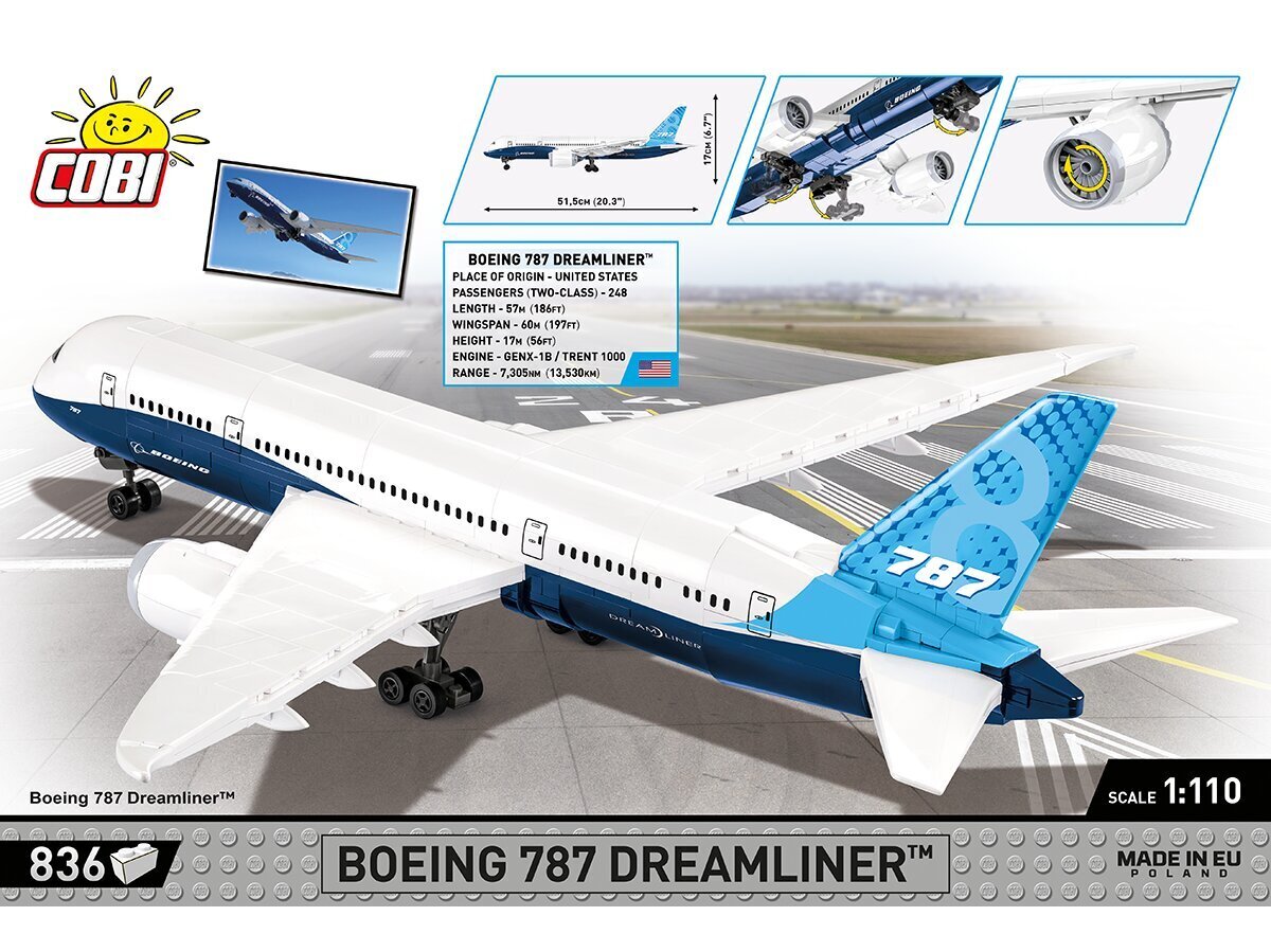 COBI - Plastkonstruktorid Boeing 787 Dreamliner, 1/110, 26603 цена и информация | Klotsid ja konstruktorid | hansapost.ee