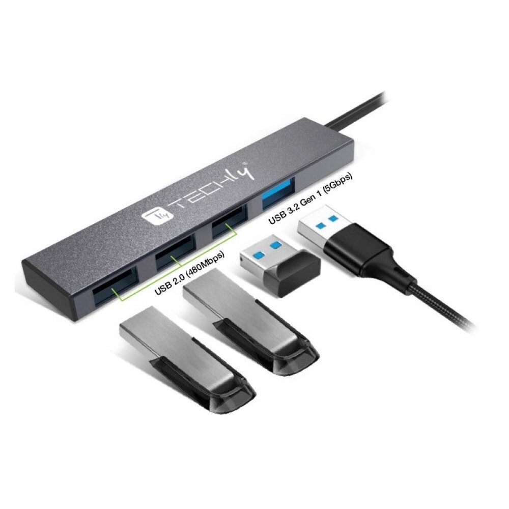 Adapter Techly 4-pordiga, 1x USB 3.2 Gen1 5Gbps 3x USB 2.0 цена и информация | USB adapterid ja jagajad | hansapost.ee