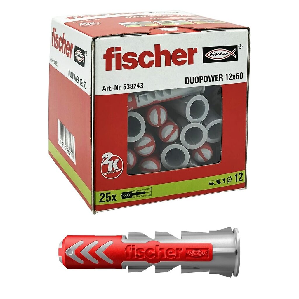 Naastud Fischer DuoPower 538243 Ø 12 x 60 mm Nailon (25 Ühikut) цена и информация | Käsitööriistad | hansapost.ee