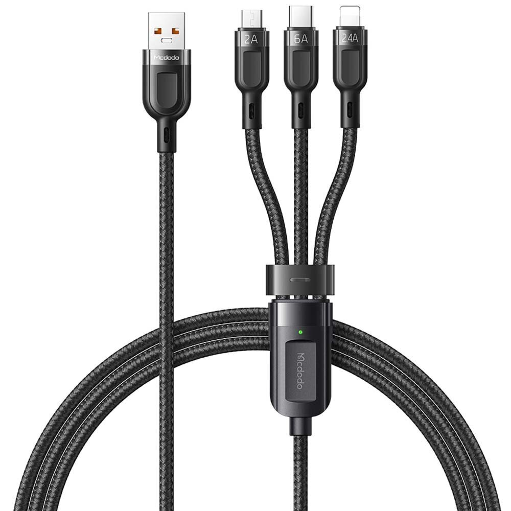 McDodo telefonikaabel, kiirlaadimine, iphone'ile, Micro USB, USB-C 3in1 6A 65W QC 4 1.2m CA-0930 цена и информация | Juhtmed ja kaablid | hansapost.ee