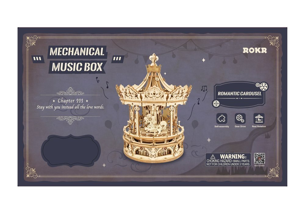 Puidust 3D -pusle - muusikakast Robotime Romantic Carousel, alates 14 + aastast hind ja info | Klotsid ja konstruktorid | hansapost.ee
