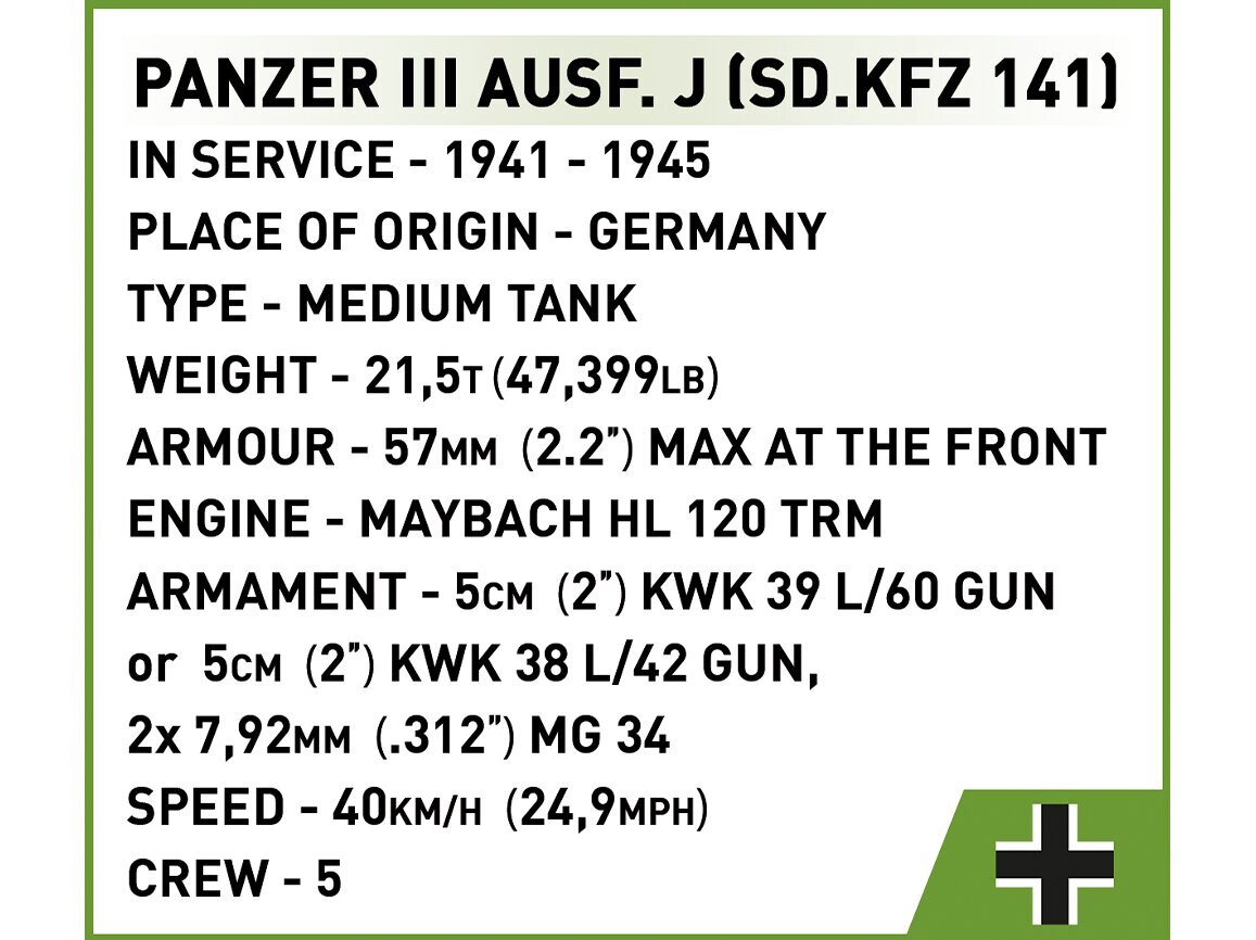 COBI - Plastkonstruktorid Panzer III Ausf. J, 1/28, 2562 цена и информация | Klotsid ja konstruktorid | hansapost.ee