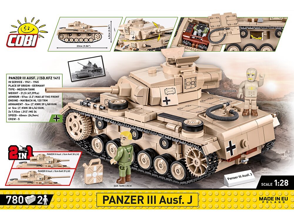 COBI - Plastkonstruktorid Panzer III Ausf. J, 1/28, 2562 цена и информация | Klotsid ja konstruktorid | hansapost.ee