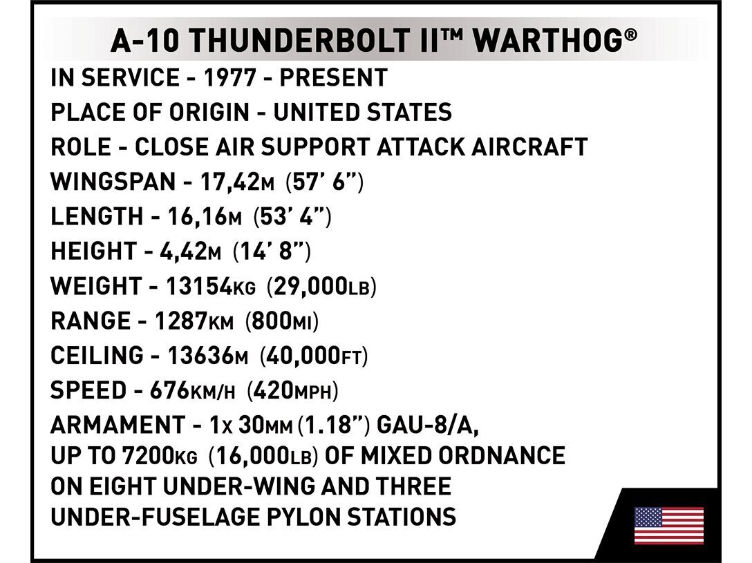 COBI - Plastkonstruktorid A-10 Thunderbolt II Warthog, 1/48, 5837 цена и информация | Klotsid ja konstruktorid | hansapost.ee