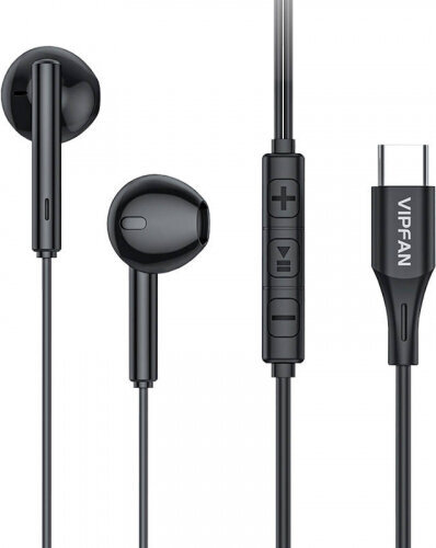 Vipfan M18 wired in-ear headphones, USB-C (black) hind ja info | Kõrvaklapid | hansapost.ee