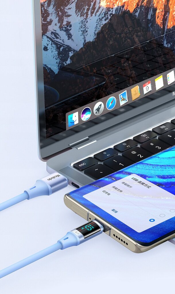 Mcdodo telefonikaabel, DIGITAL PRO, USB-C, USB, TYPE C, 5A, 66W, 1.2m sinine hind ja info | Mobiiltelefonide kaablid | hansapost.ee