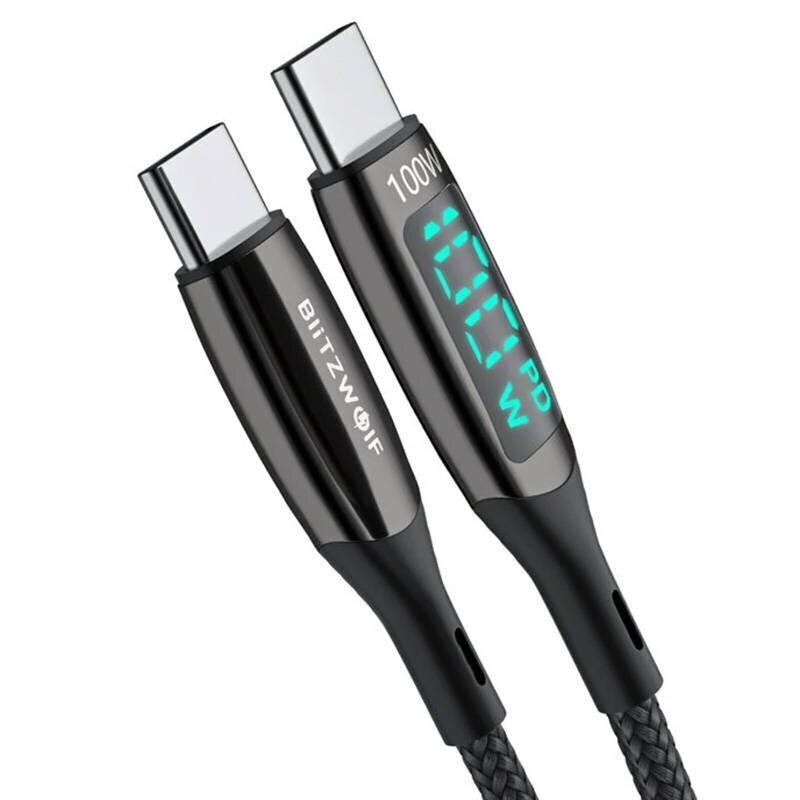 USB-C to USB-C cable BlitzWolf BW-TC23, with display, 100W, 0.9m (black) цена и информация | Mobiiltelefonide kaablid | hansapost.ee