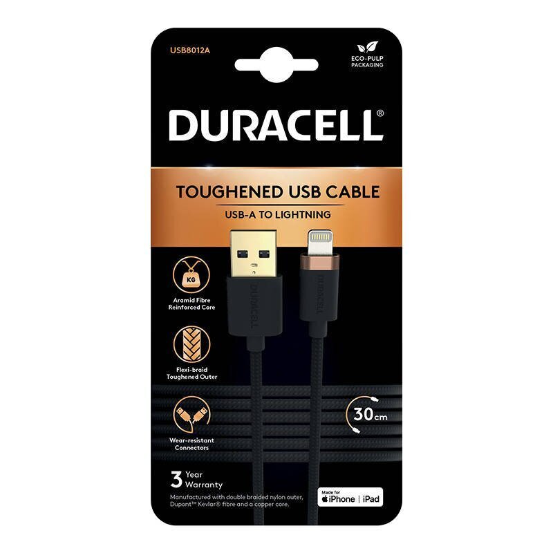 Duracell USB-C cable for Lightning 0.3m (Black) hind ja info | Mobiiltelefonide kaablid | hansapost.ee