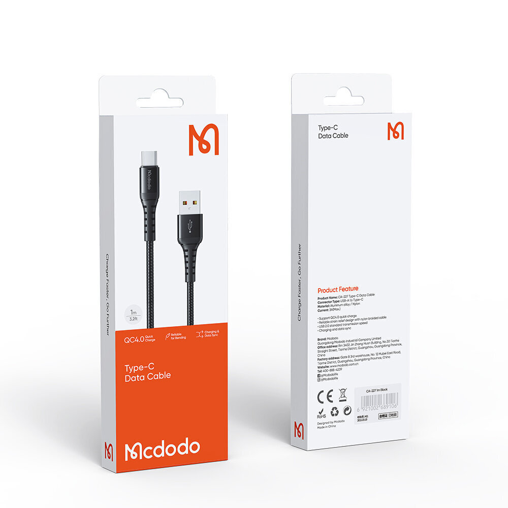 USB-C kaabel, QC 4.0, 1m, Mcdodo hind ja info | Mobiiltelefonide kaablid | hansapost.ee