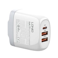 GaN charger LDNIO A3511Q, 2x USB + USB-C, 65W (white) hind ja info | Laadijad mobiiltelefonidele | hansapost.ee