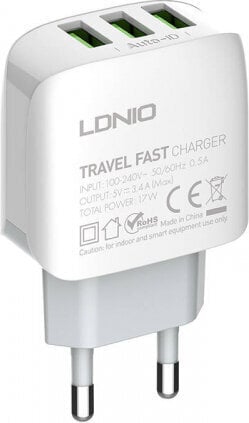 Ldnio Wall charger A3312, 3x USB, 17W (white) hind ja info | Laadijad mobiiltelefonidele | hansapost.ee