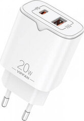 Vipfan E08 network charger, USB + USB-C, 20W PD + QC 3.0 (white) цена и информация | VIPFAN Мобильные телефоны, Фото и Видео | hansapost.ee