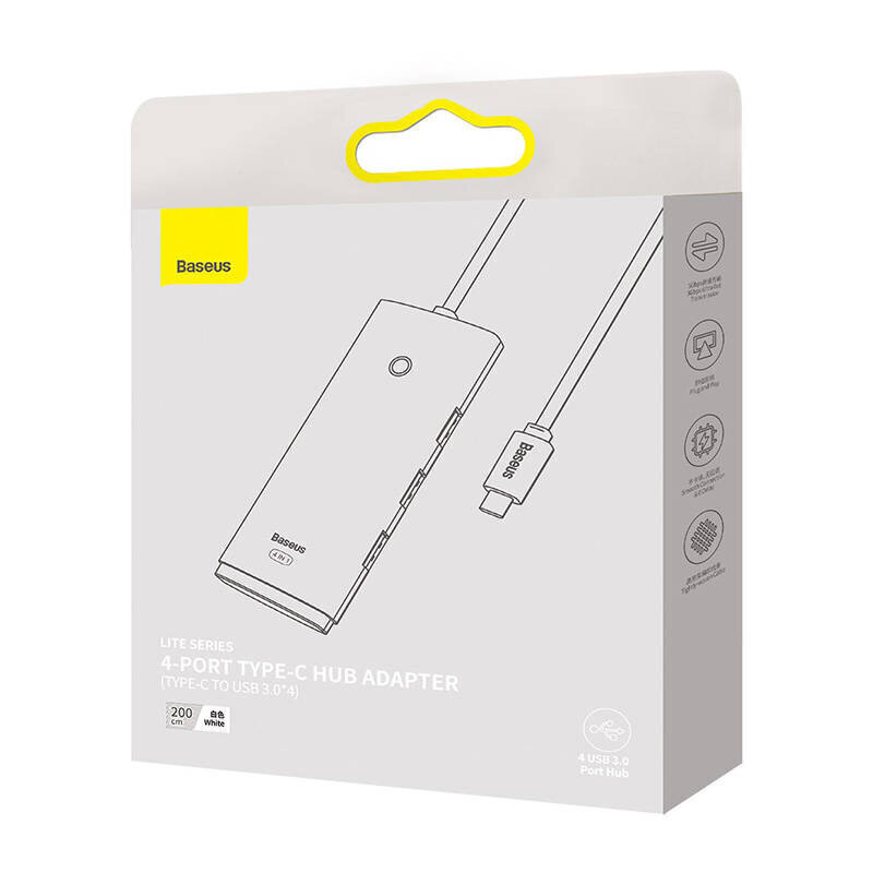 Baseus Adapter HUB – tüüp C kuni 4xUSB3.0 – 2 meetrit (WKQX030502) valge цена и информация | USB adapterid ja jagajad | hansapost.ee