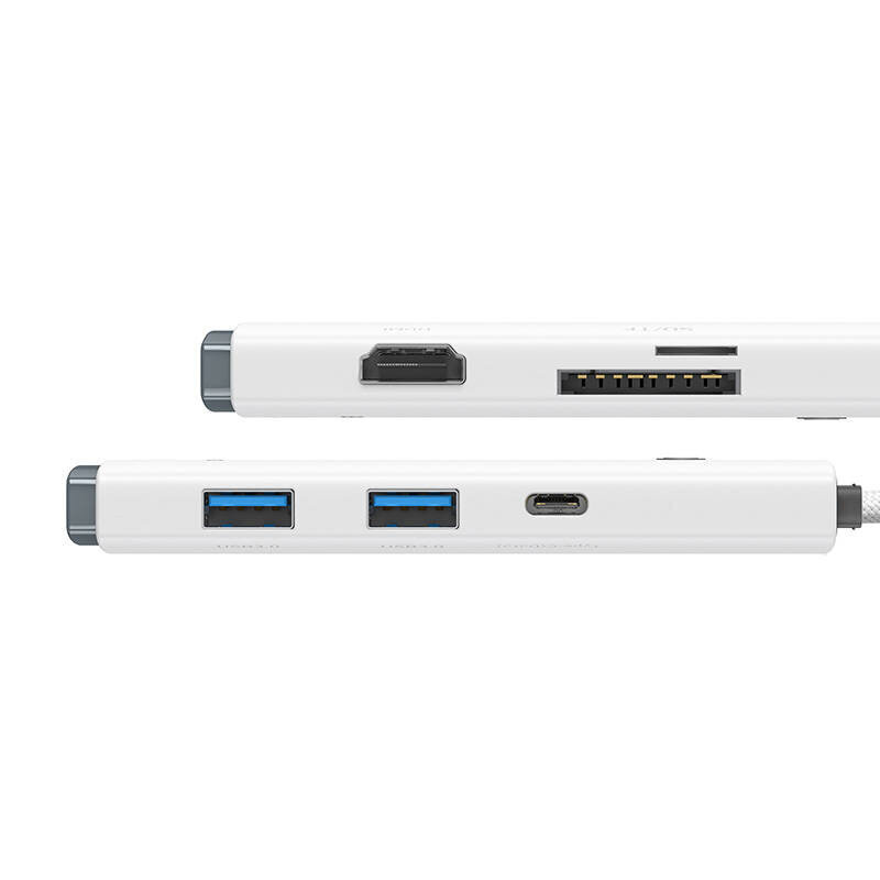 Baseuse adapteri jaotur – tüüp C kuni 2xUSB3.0 + tüüp C + HDMI 4K + SD + microSD – (WKQX050002) valge hind ja info | USB adapterid ja jagajad | hansapost.ee