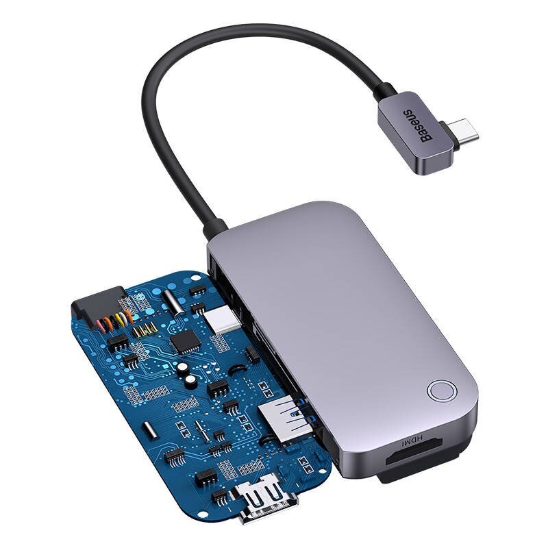 Hub 4in1 Baseus PadJoy Series USB-C to USB 3.0 + HDMI + USB-C PD + jack 3.5mm (Grey) hind ja info | USB adapterid ja jagajad | hansapost.ee
