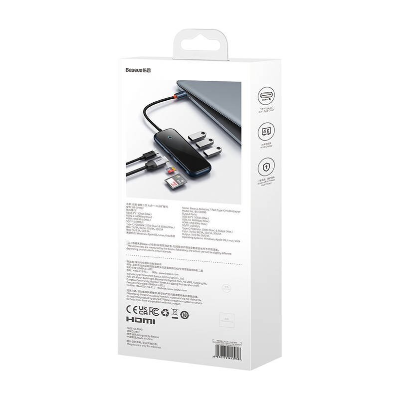 Hub 7in1 Baseus AcmeJoy Series USB-C to 2xUSB 3.0 + HDMI + USB 2.0 + USB-C PD + SD|TF (dark grey) hind ja info | USB adapterid ja jagajad | hansapost.ee