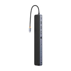 Hub 12w1 Baseus EliteJoy Gen2 series USB-C do 2xHDMI+ 3xUSB 3.0+ PD+ DP+ SD|TF+ RJ45+Type-C+ 3.5mm (dark grey) цена и информация | Адаптеры, USB-разветвители | hansapost.ee