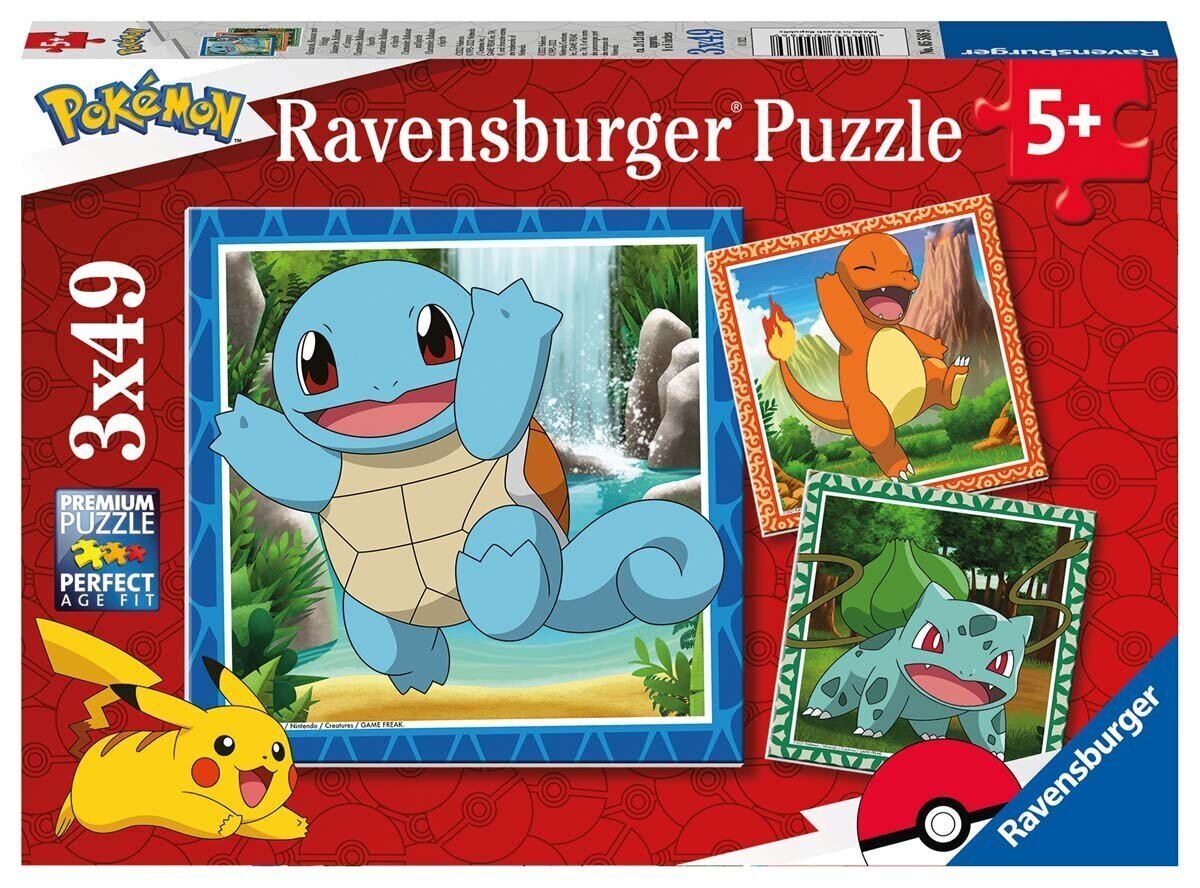 Ravensburgeri pusle Pokémon 3x49p 5586 hind ja info | Pusled lastele ja täiskasvanutele | hansapost.ee