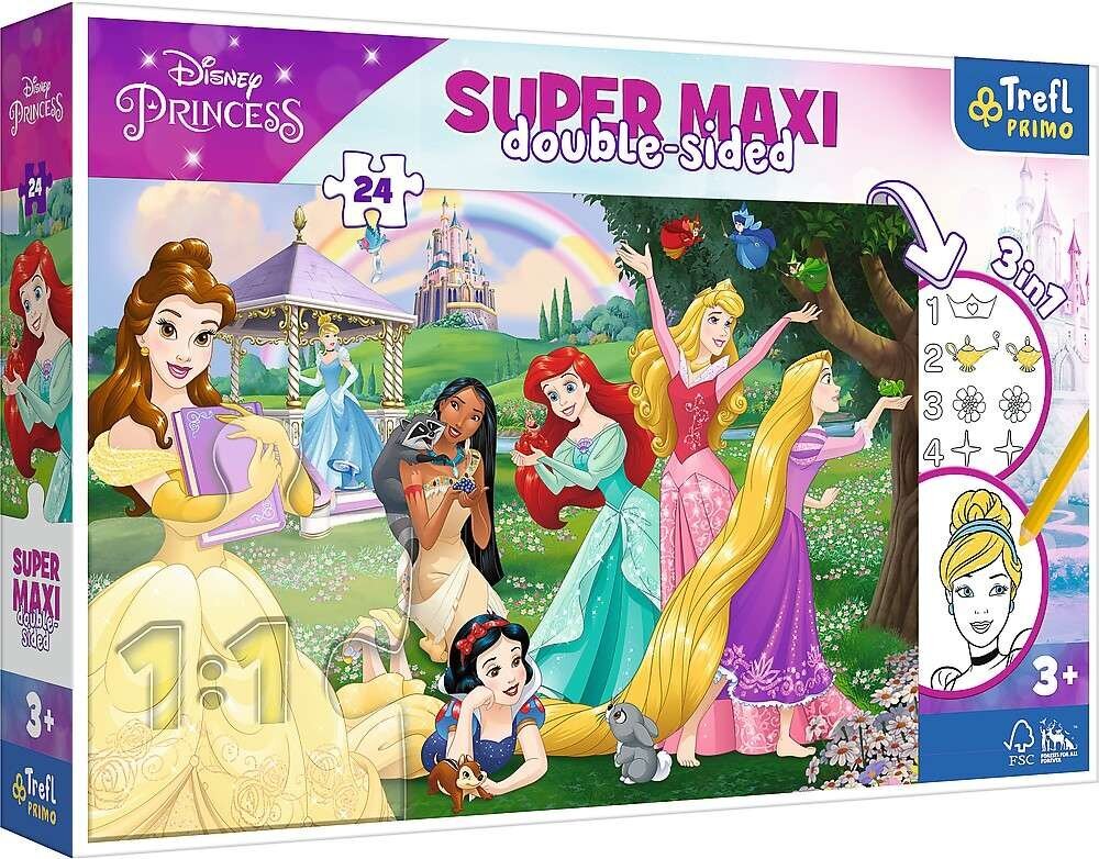 Kahepoolne pusle Super Maxi Disney Happy Princesses 3in1 24 tükki цена и информация | Pusled lastele ja täiskasvanutele | hansapost.ee