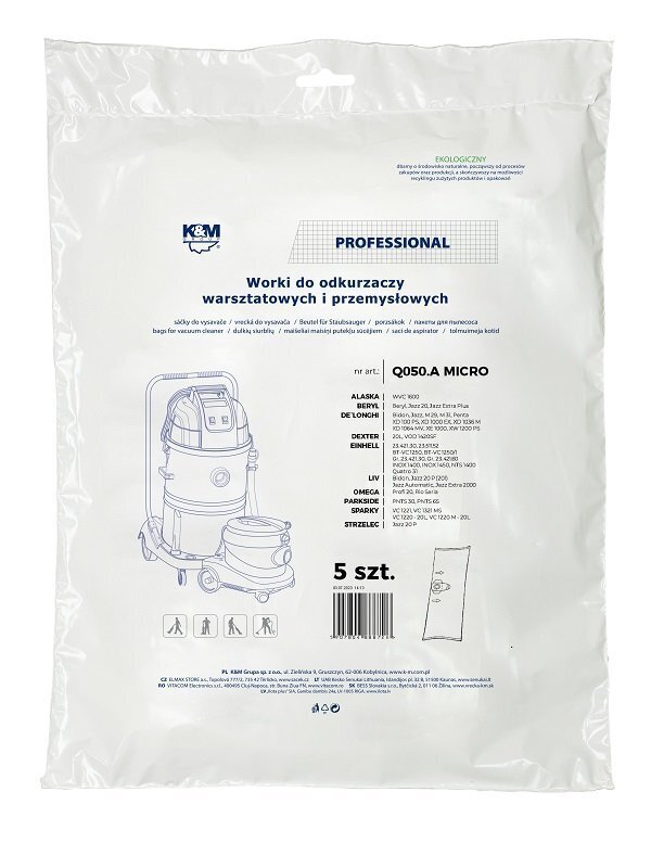 K&M KM-Q050.A DELONGHI MICRO Bags for vacuum cleaner 5 pcs. hind ja info | Tolmuimejate lisatarvikud | hansapost.ee