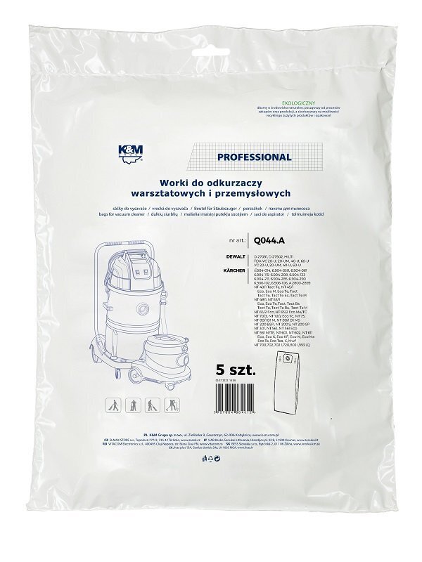 K&M KM-Q044.A Bags for vacuum cleaner KARCHER 6.904-285 5 pcs. hind ja info | Tolmuimejate lisatarvikud | hansapost.ee