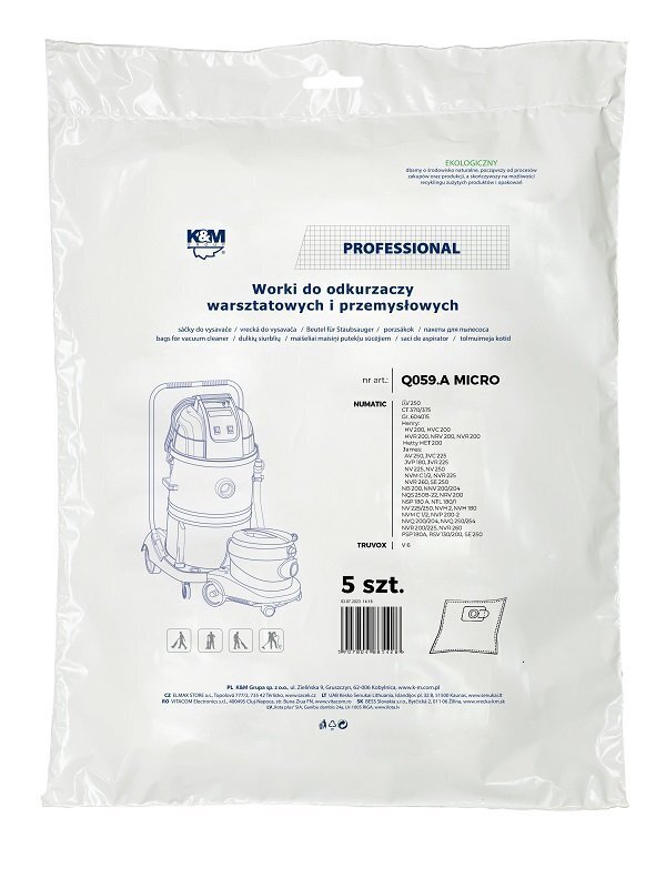 K&M KM-Q059.A NUMATIC HENRY MICRO Bags for vacuum cleaner 5 pcs. цена и информация | Tolmuimejate lisatarvikud | hansapost.ee