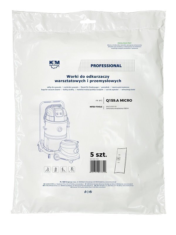 K&M KM-Q159.A NITEO TOOLS MICRO WVCS 0127-30 Bags for vacuum cleaner 5 pcs. цена и информация | Tolmuimejate lisatarvikud | hansapost.ee