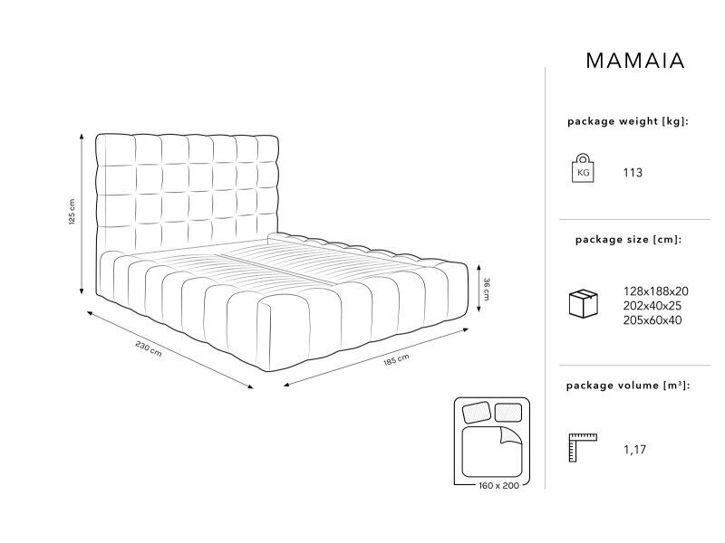 Voodi Micadoni Home Mamaia 160x200cm, must hind ja info | Voodid | hansapost.ee