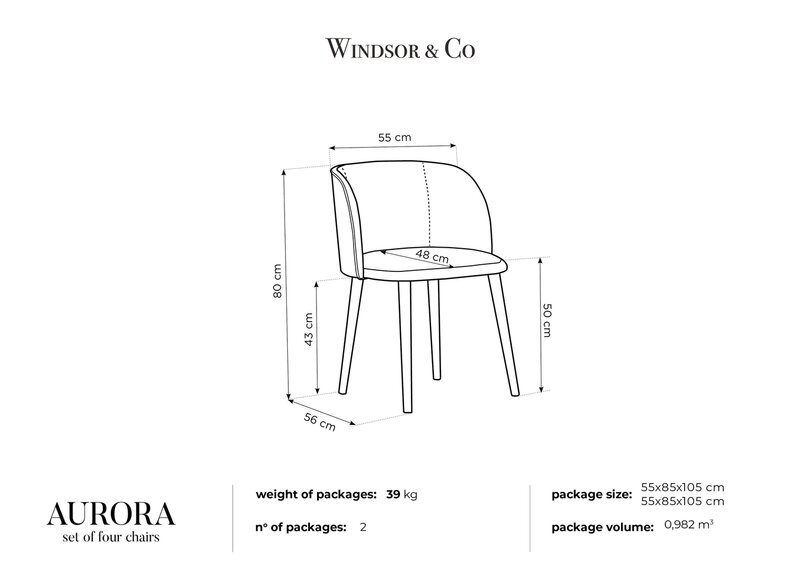 4-tooli komplekt Windsor and Co Aurora, must/kuldne