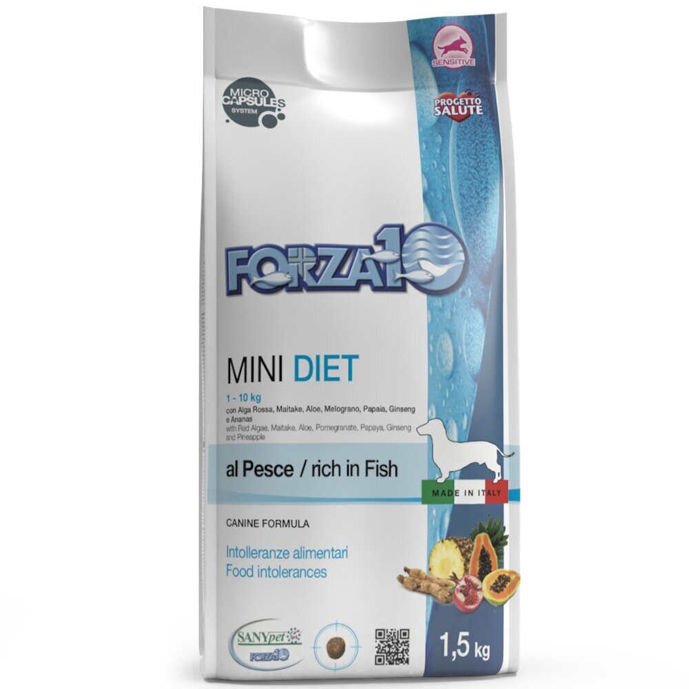 Forza10 Mini Diet kuivtoit väikest tõugu allergilistele koertele, kalaga, 1,5 kg hind ja info | Koerte kuivtoit ja krõbinad | hansapost.ee