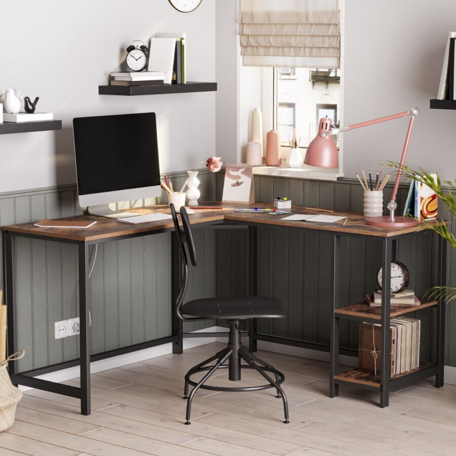 Songmics COMPUTERDESK/RUSTICBROWN+BLACK/138X138X76 цена и информация | Arvutilauad, kirjutuslauad | hansapost.ee