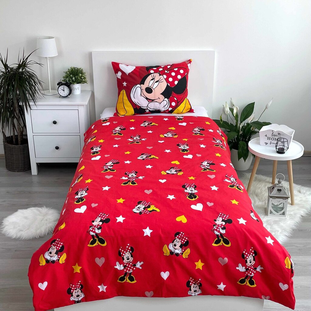 Voodipesukomplekt Minnie Red Heart, 140x200 cm, 2-osaline цена и информация | Laste voodipesu | hansapost.ee