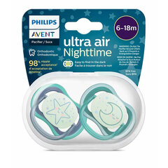 Пустышки Philips Avent Ultra Air Night, 6-18 месяцев, 2 штуки цена и информация | Пустышки | hansapost.ee