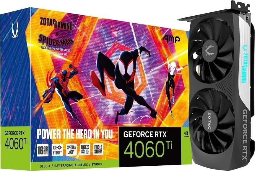 Zotac Gaming GeForce RTX 4060 Ti AMP Spider-Man: Across the Spider-Verse Bundle (ZT-D40620F-10SMP) цена и информация | Videokaardid | hansapost.ee