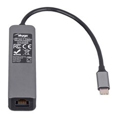 Akyga hub AK-AD-66 USB type C for 3x USB 3.0 with network card 10/100/1000 15cм цена и информация | Адаптеры, USB-разветвители | hansapost.ee