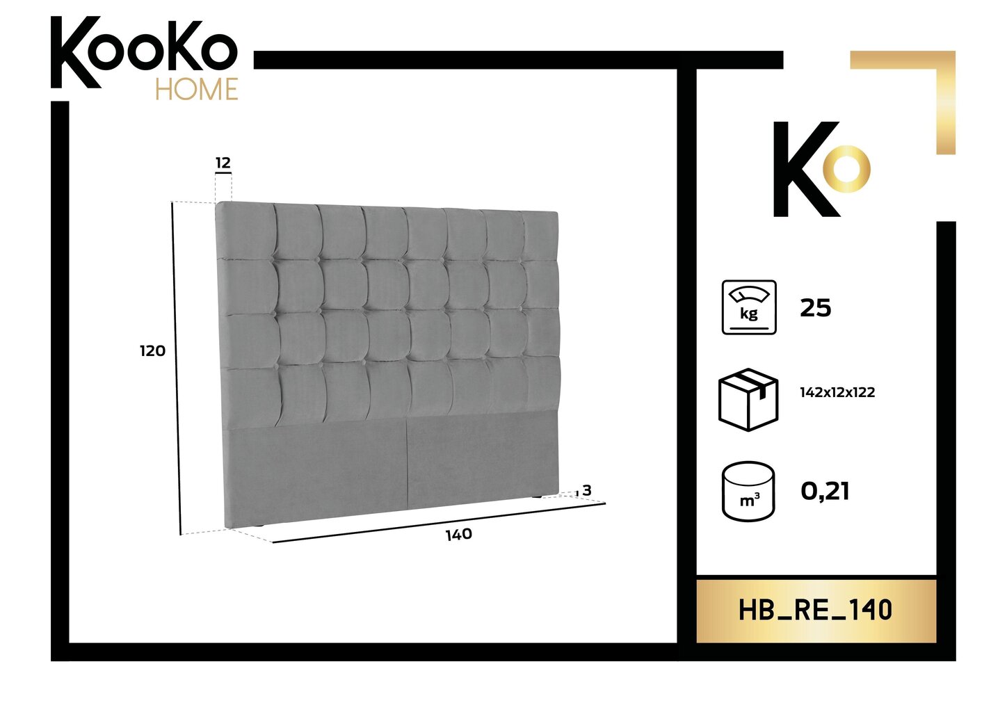 Voodipeats Kooko Home Re 140 cm, must цена и информация | Voodid | hansapost.ee
