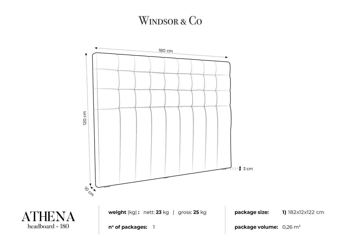 Voodipeats Windsor and Co Athena 180 cm, hall цена и информация | Voodid | hansapost.ee