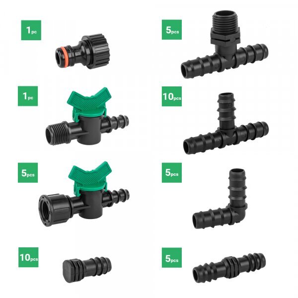 Tarvikute komplekt tilgatorule 16mm - 42tk. hind ja info | Niisutussüsteemid, kastmisvoolikud ja kastekannud | hansapost.ee