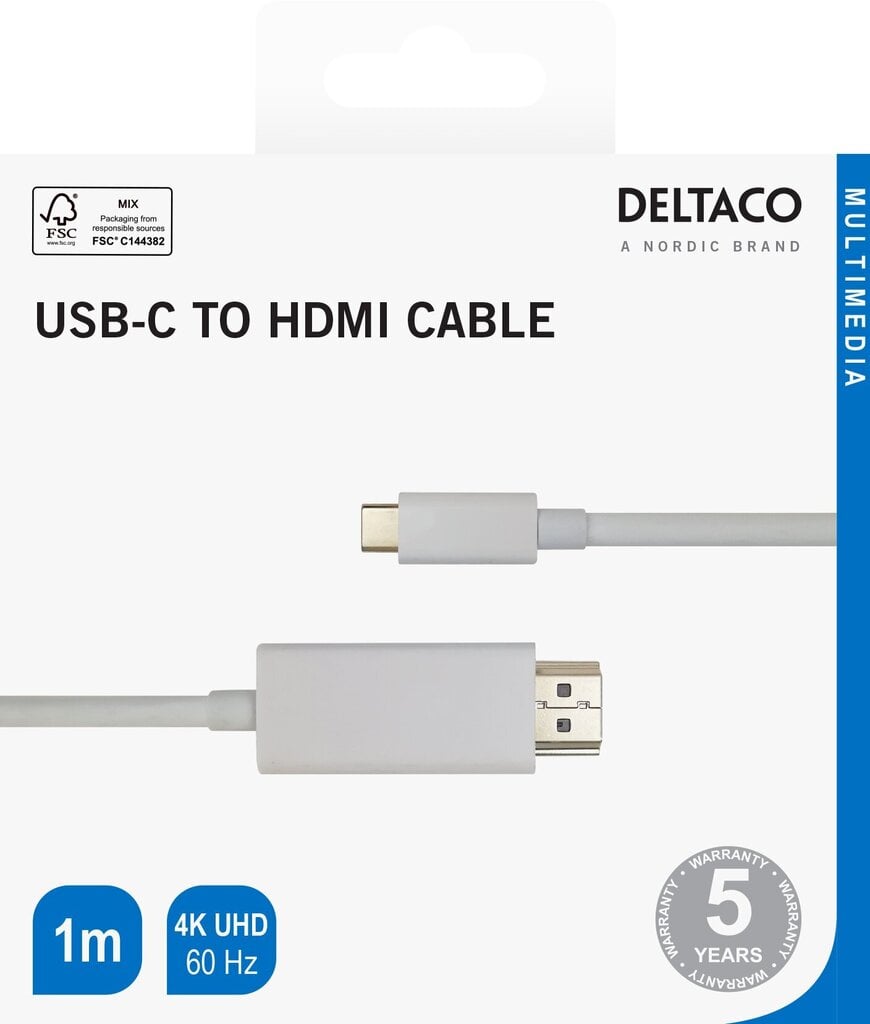 Deltaco, USB-C/HDMI, 1 m hind ja info | Juhtmed ja kaablid | hansapost.ee