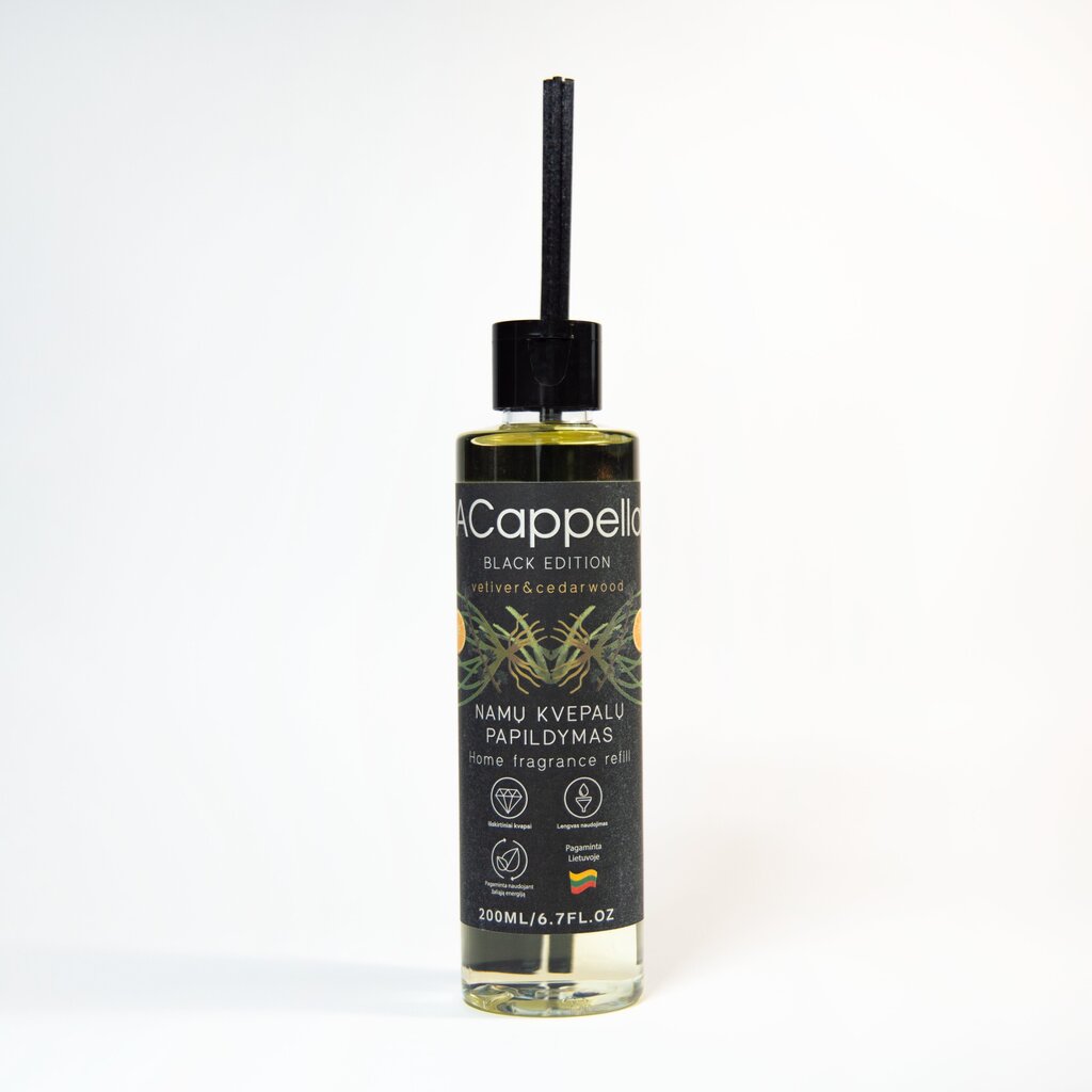 Kodulõhnastaja täidis ACappella Black Edition Vetiver & Cedarwood, 200ml hind ja info | Lõhnapulgad ja kodulõhnastajad | hansapost.ee