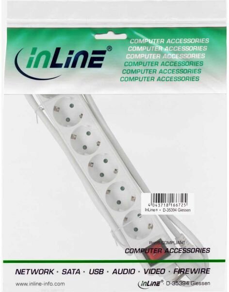 Pikendusjuhe InLine 6 pistikut, 5 m, valge hind ja info | Pikendusjuhtmed | hansapost.ee