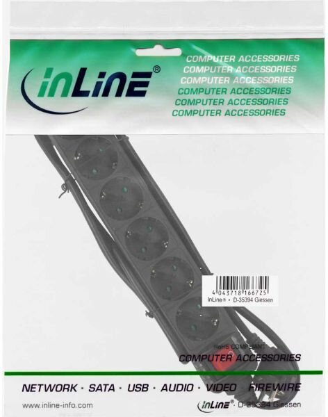 Pikendusjuhe InLine 6 pistikut, 1.5 m, must цена и информация | Pikendusjuhtmed | hansapost.ee