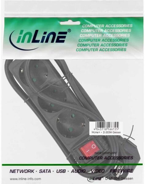 Pikendusjuhe InLine 3 pistikut, 5 m, must hind ja info | Pikendusjuhtmed | hansapost.ee