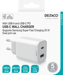 Deltaco USBC-AC145 цена и информация | Зарядные устройства для телефонов | hansapost.ee