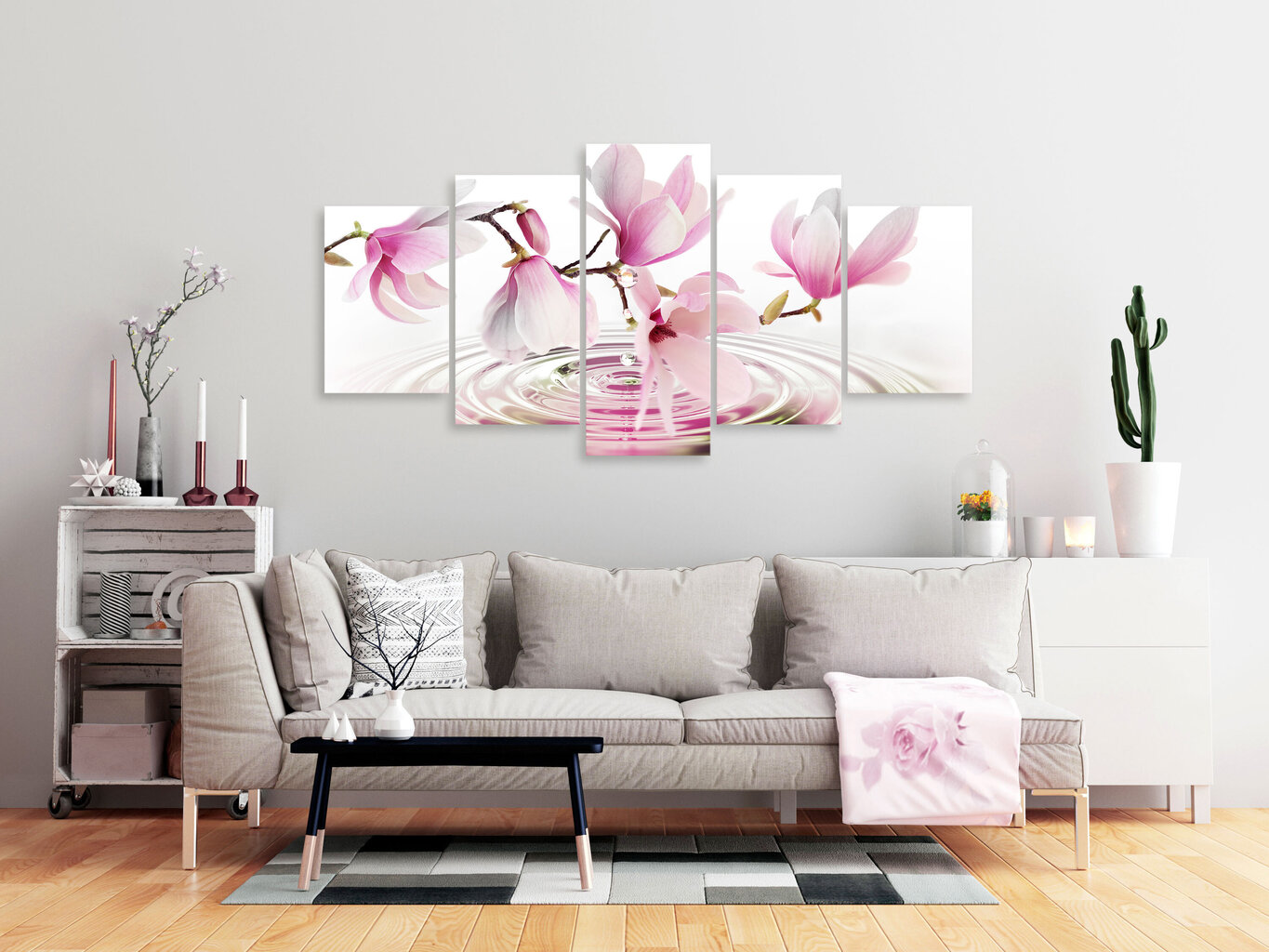 Seinapilt Magnolias over Water, 5-osaline Pink hind ja info | Seinapildid | hansapost.ee