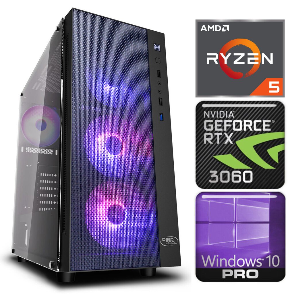 INTOP Ryzen 5 3600 32GB 480SSD M.2 NVME+2TB RTX3060 12GB WIN10Pro цена и информация | Lauaarvutid | hansapost.ee