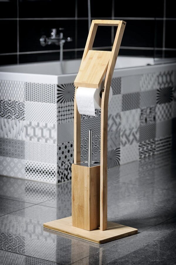 Tualettpaberi hoidja ja harjaga alus 82x16,3 cm, bambus hind ja info | Vannitoa aksessuaarid | hansapost.ee