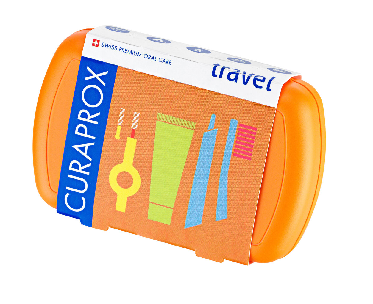 Suuhooldusvahendite reisikomplekt Curaprox: hambahari + hambapasta, 10 ml + hambavaheharjad, 2 tk, oranž цена и информация | Hambaharjad, hampapastad ja suuloputusvedelikud | hansapost.ee