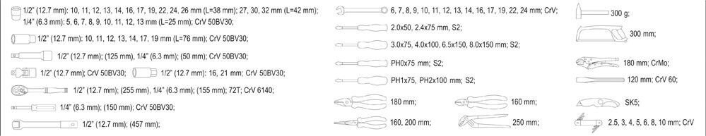 Tööriistakomplekt 1/4 , 1/2 (79 tk) YT-38911 YATO hind ja info | Käsitööriistad | hansapost.ee